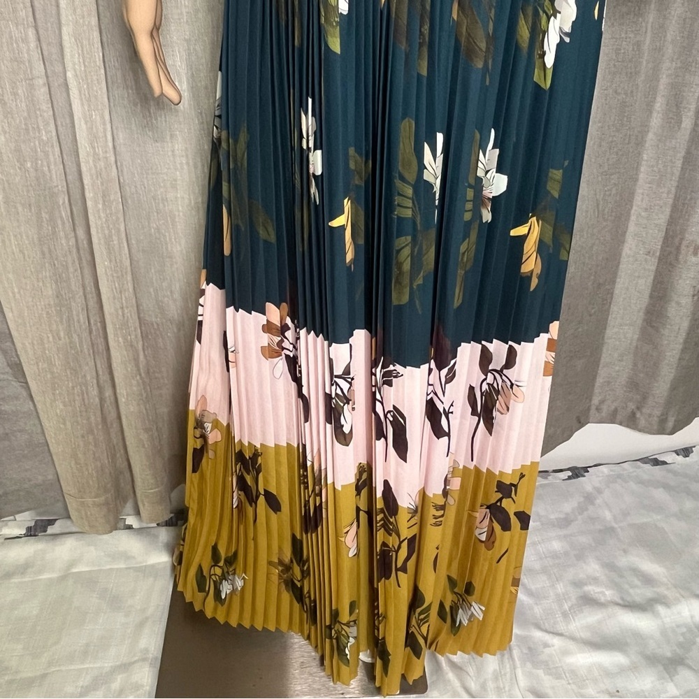 Ted Baker Kaylare Savanna Teal and Yellow Floral Maxi Pleated Dress Size 0 - Picture 6 of 13